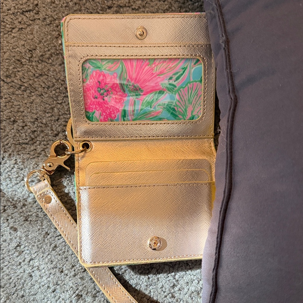 Lilly Pulitzer Pink and Green Wristlet with Gold Accents, Delta Zeta Colors - Picture 6 of 8